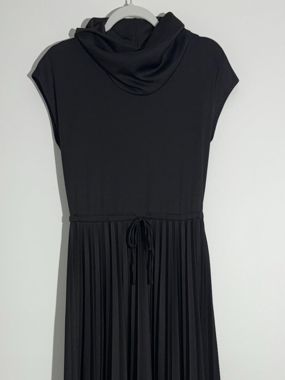 Vintage 70s 80s Melissa Lane Black Cowl Mock Neck Pleated Maxi Dress Size 12
